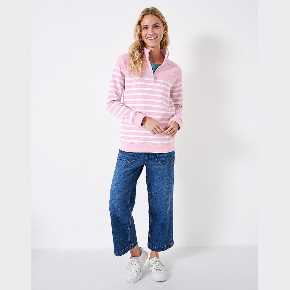 Crew Half Zip Sweat Pink White Stripes