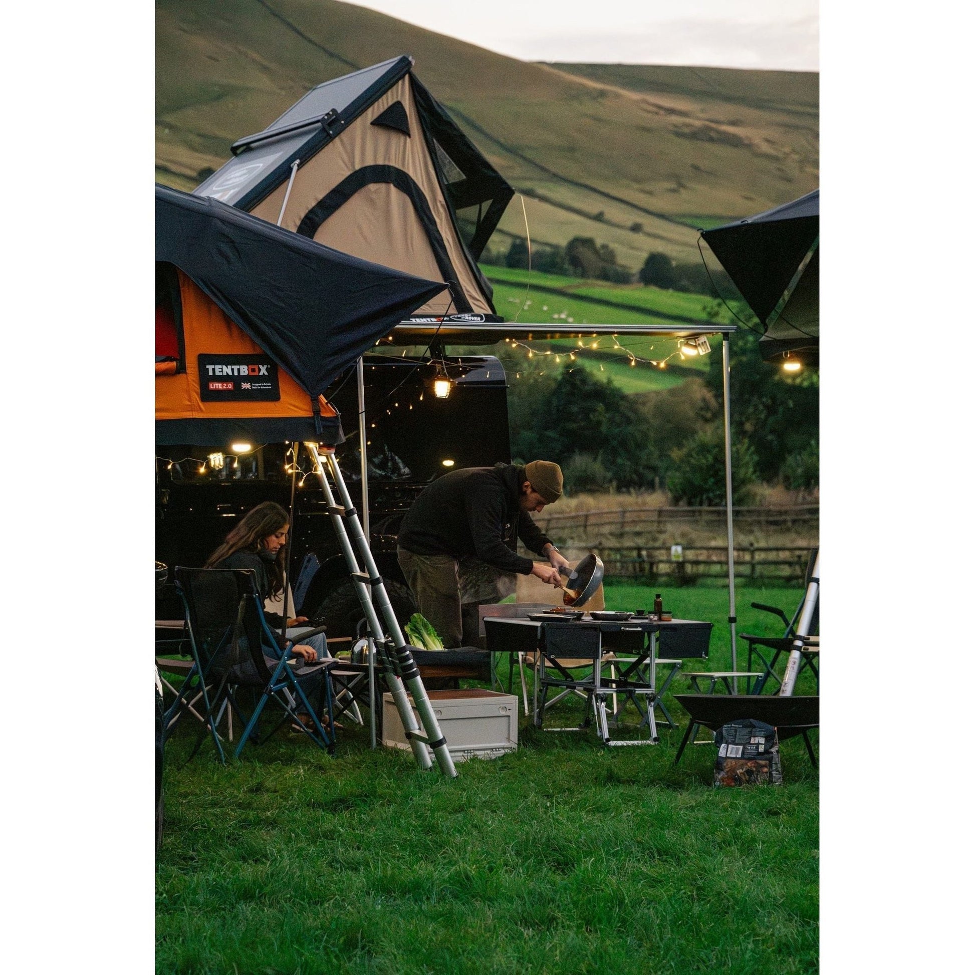 KitchenBox - Complete Camp Kitchen, Includes Stove, Chairs and Cooking Utensils The KitchenBox is a hassle-free kitchen built into a compact box. Easy to carry and designed to fit in your car boot, it sets up in seconds and includes everything you need to