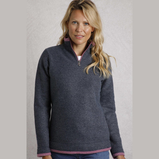 Weird Fish Women's Bey 1/4 Zip Grid Fleece Navy