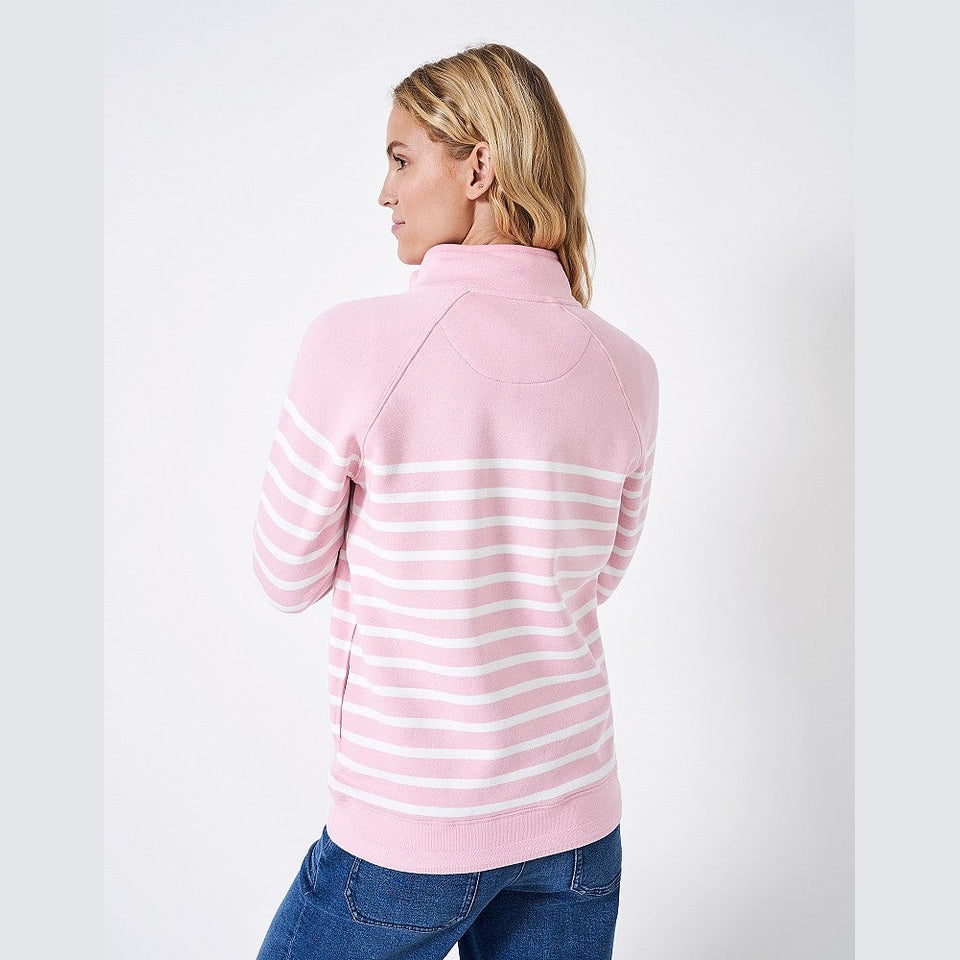 Crew Half Zip Sweat Pink White Stripes