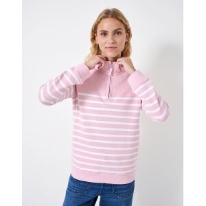 Crew Half Zip Sweatshirt Pink White Stripes